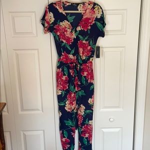 Lulus Navy Blue Floral Print Jumpsuit